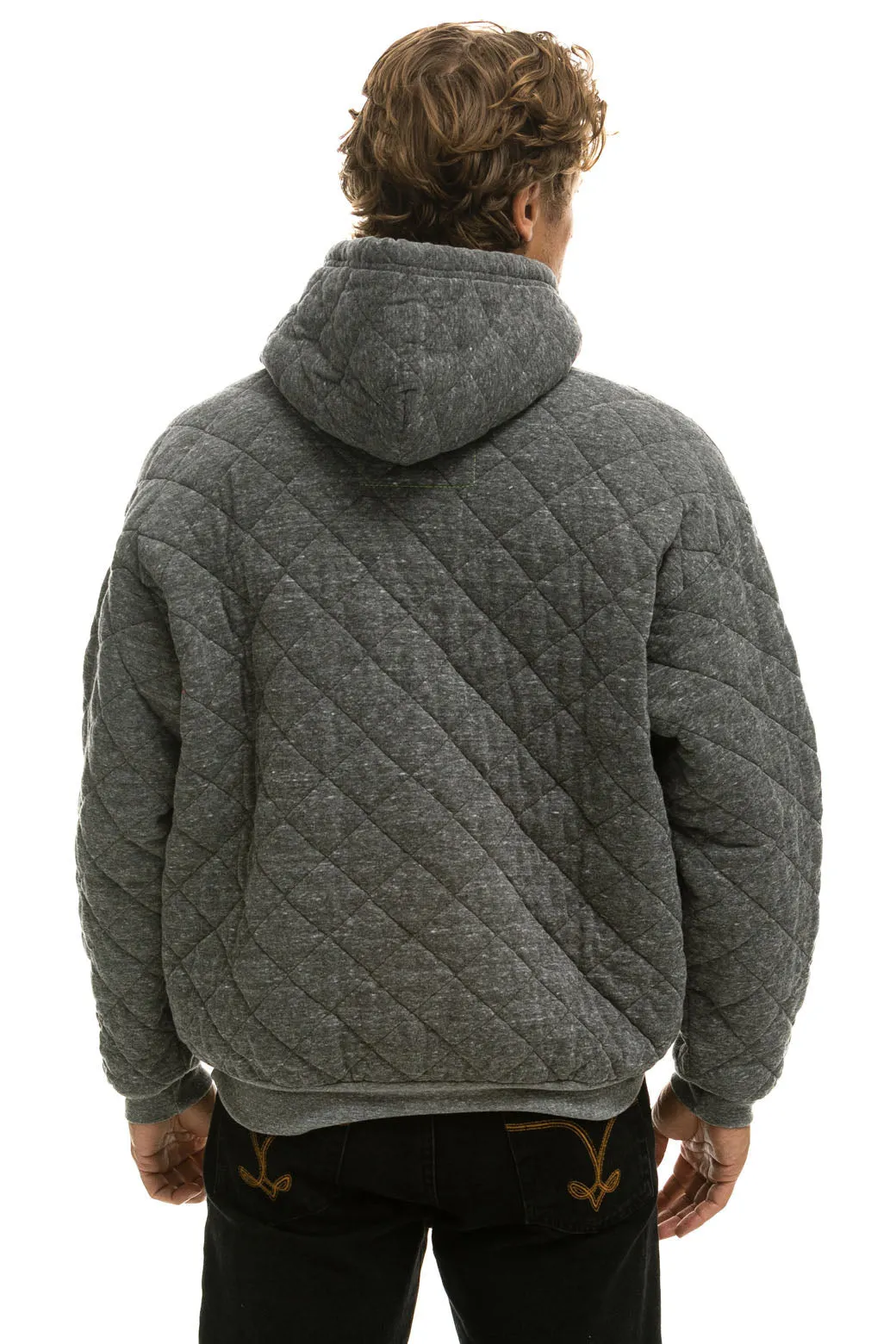 QUILTED RELAXED PULLOVER HOODIE - HEATHER GREY