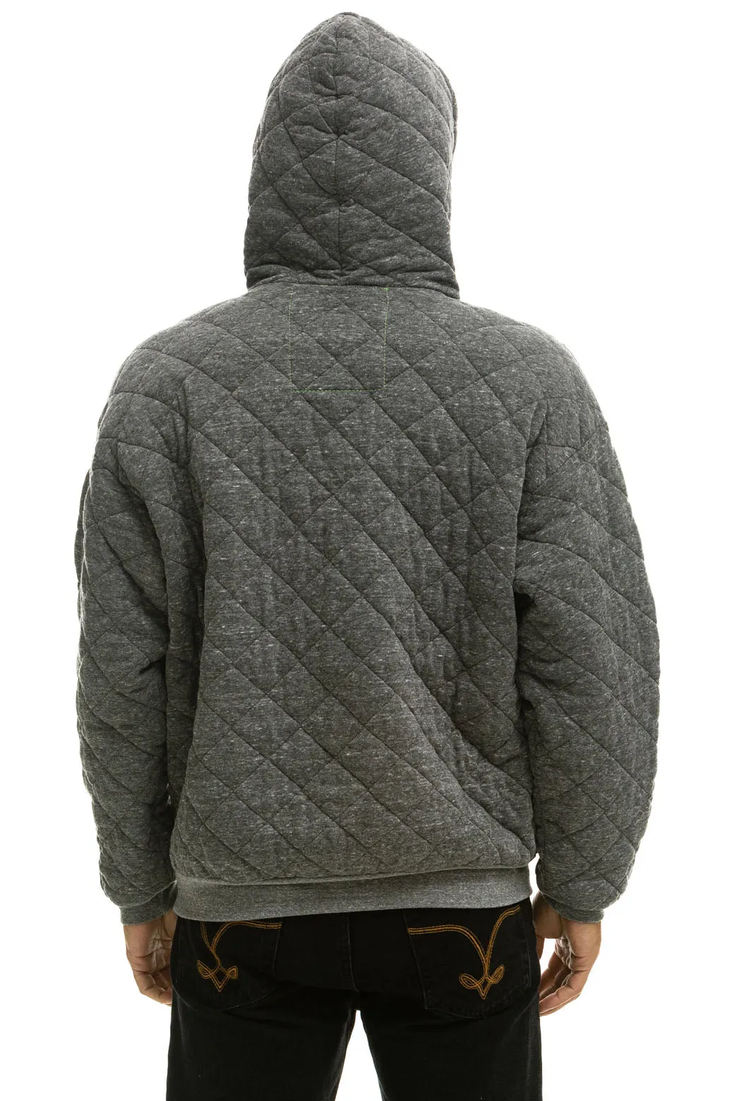 QUILTED RELAXED PULLOVER HOODIE - HEATHER GREY