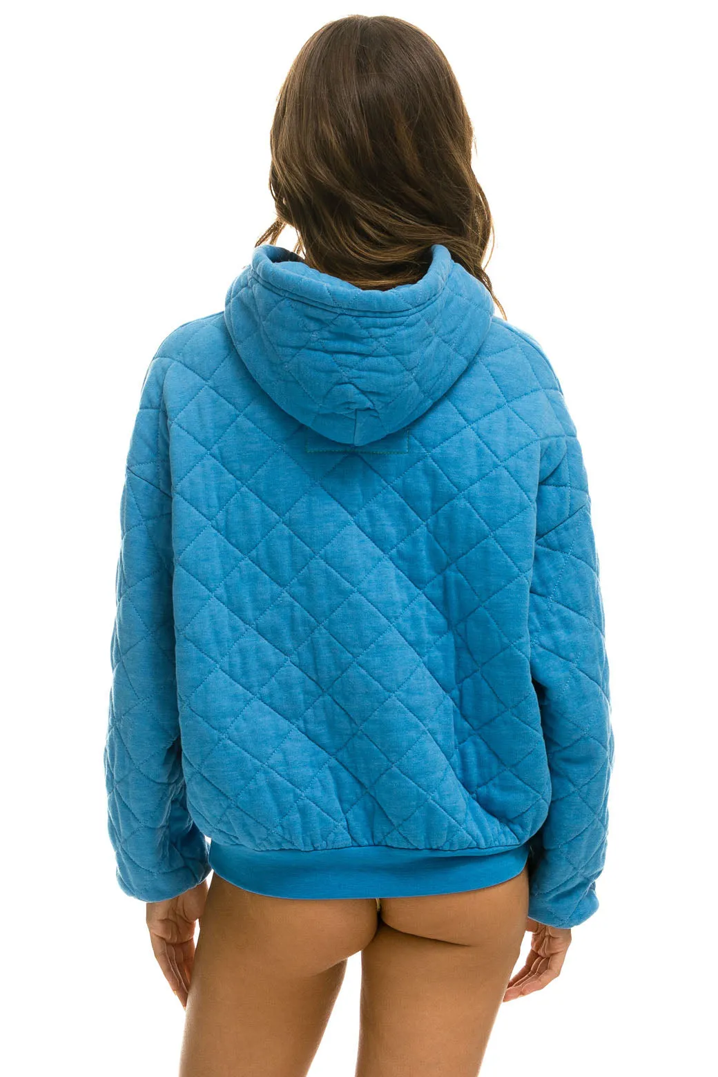 QUILTED RELAXED PULLOVER HOODIE - OCEAN