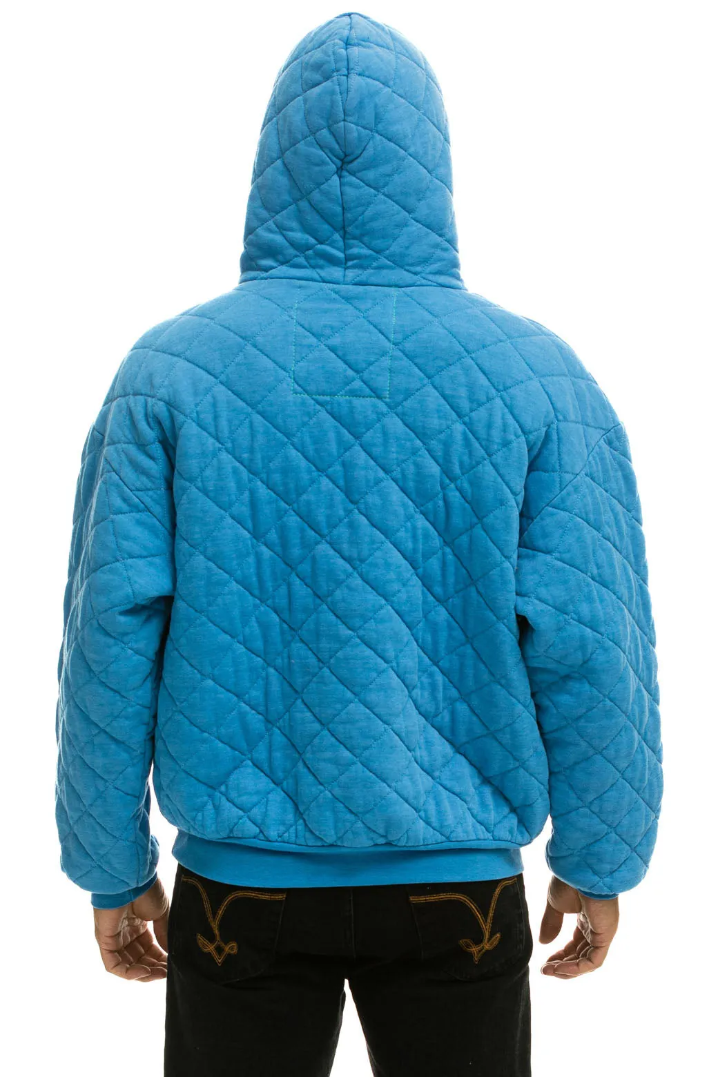 QUILTED RELAXED PULLOVER HOODIE - OCEAN