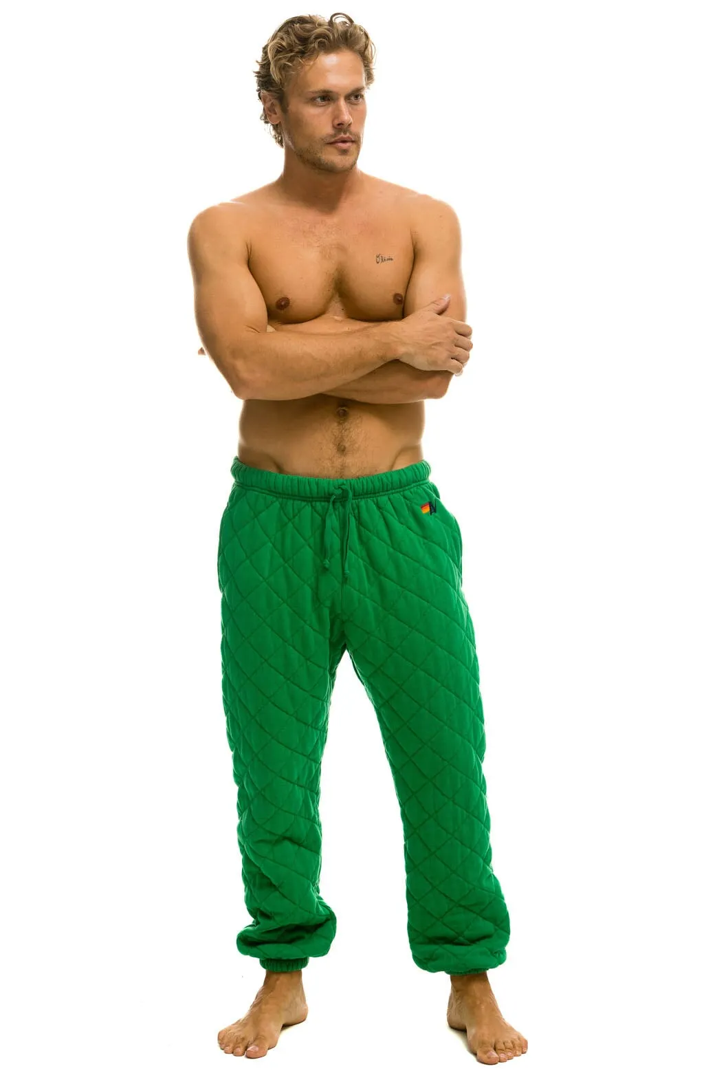 QUILTED SWEATPANTS - KELLY GREEN