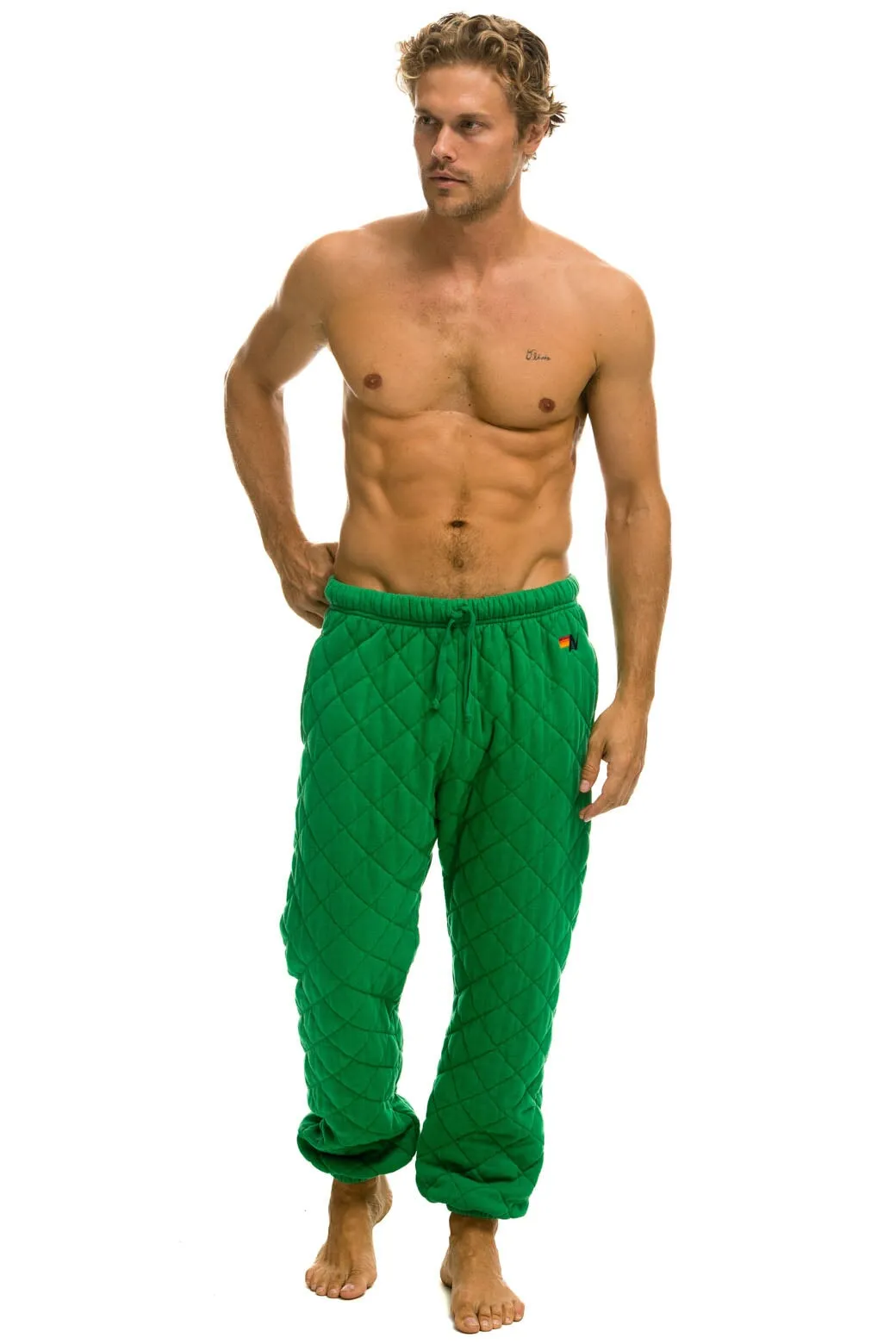 QUILTED SWEATPANTS - KELLY GREEN