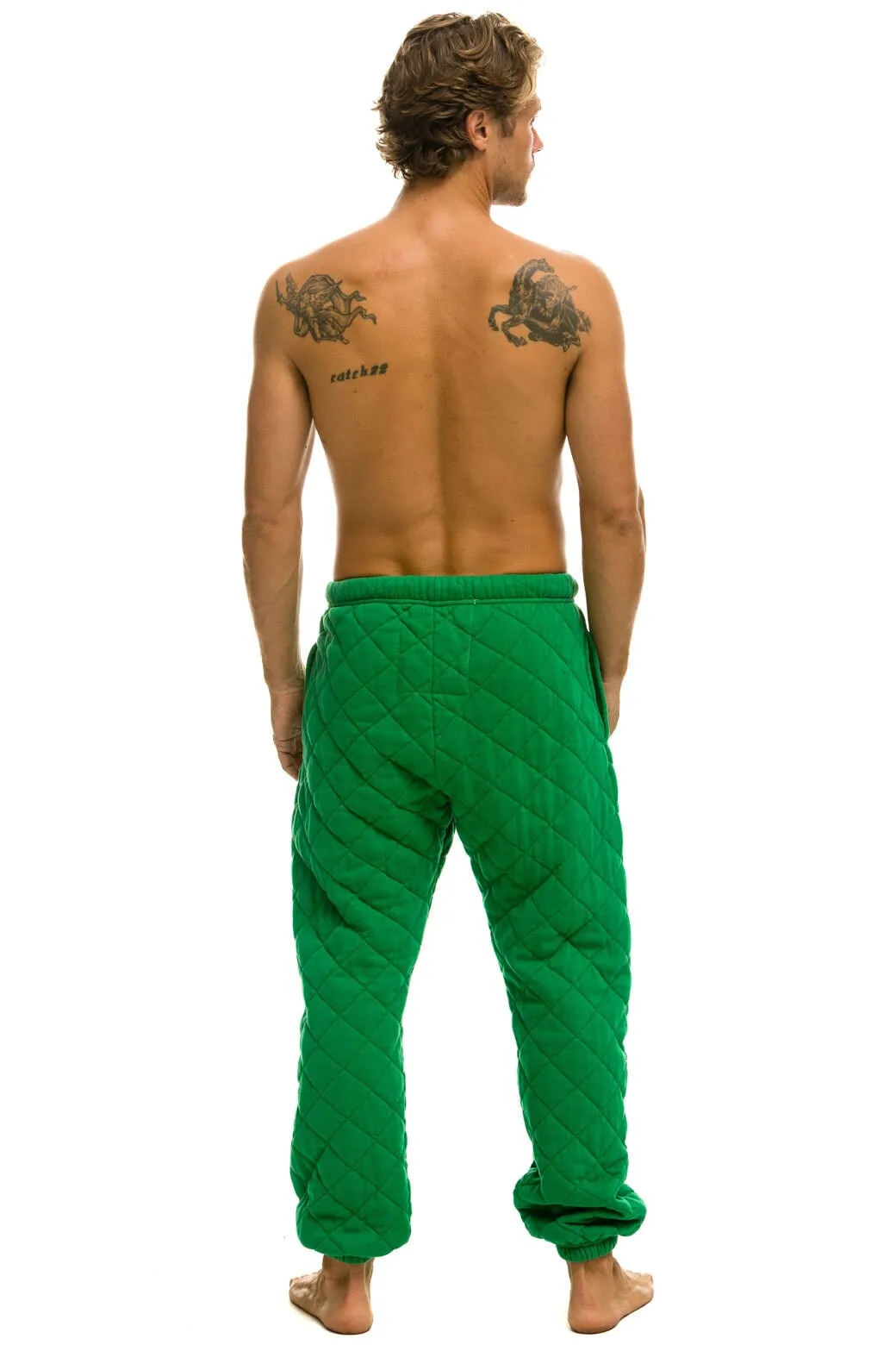 QUILTED SWEATPANTS - KELLY GREEN