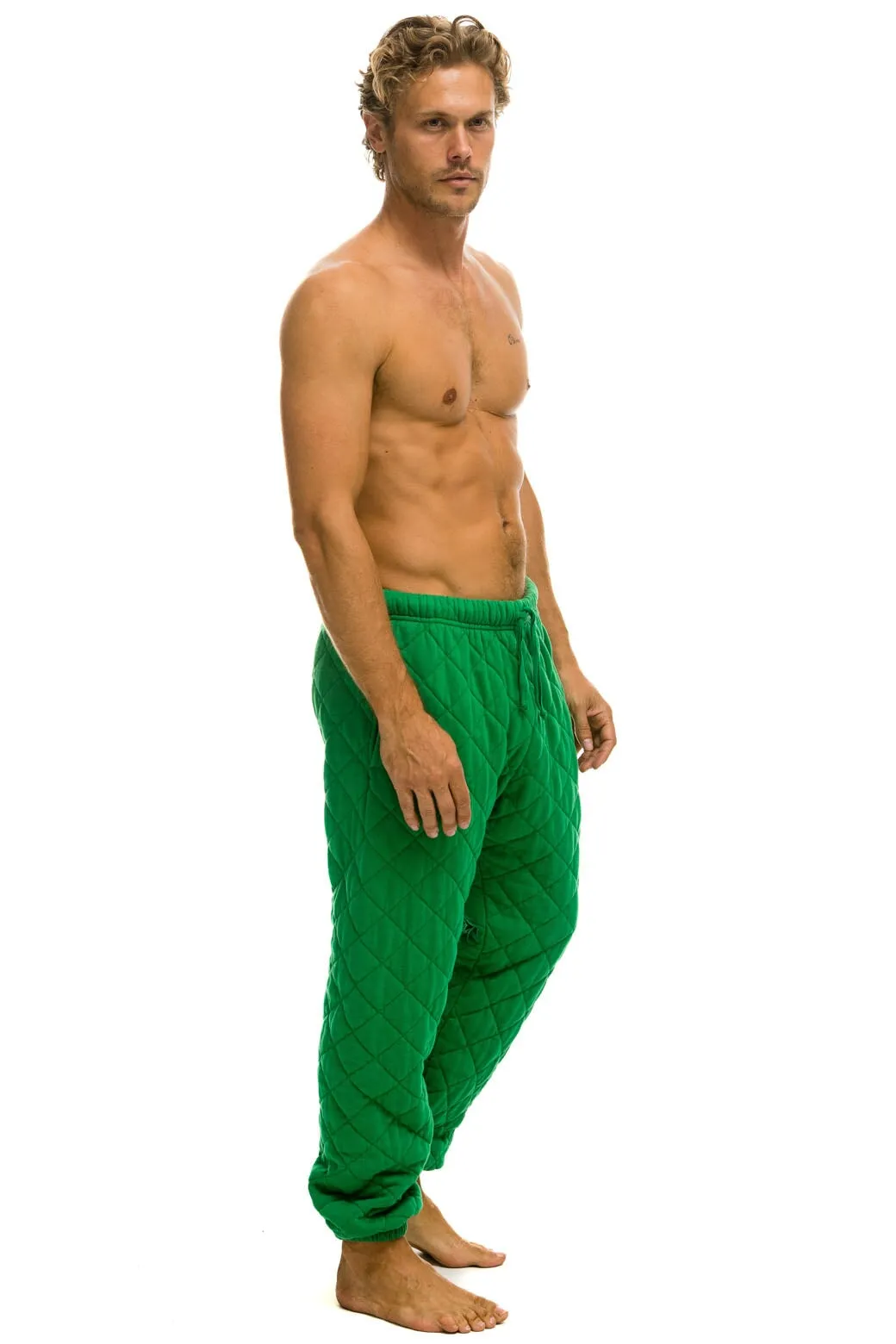 QUILTED SWEATPANTS - KELLY GREEN