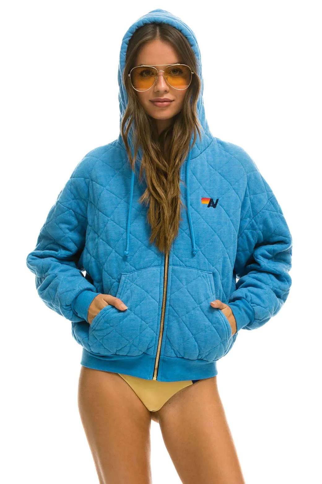 QUILTED ZIP HOODIE RELAXED-OCEAN