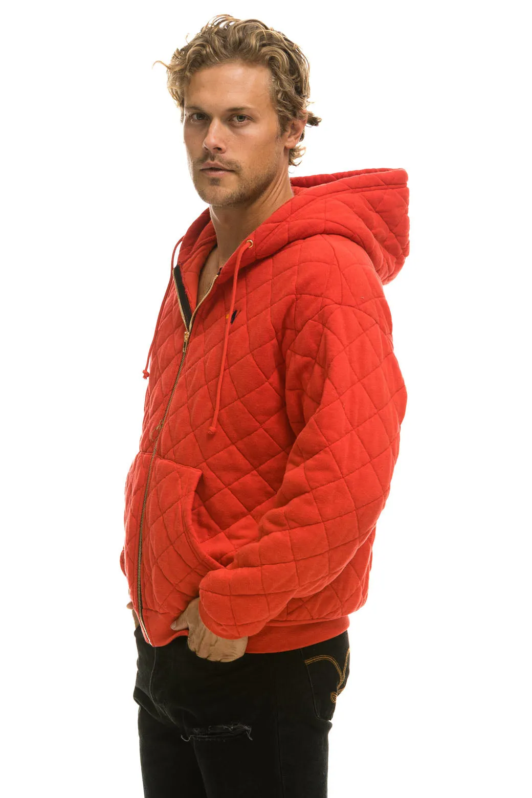 QUILTED ZIP HOODIE RELAXED - RED