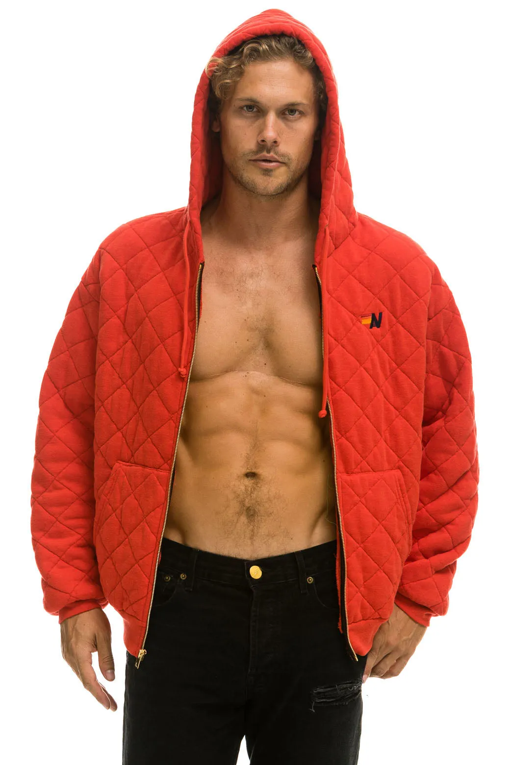 QUILTED ZIP HOODIE RELAXED - RED