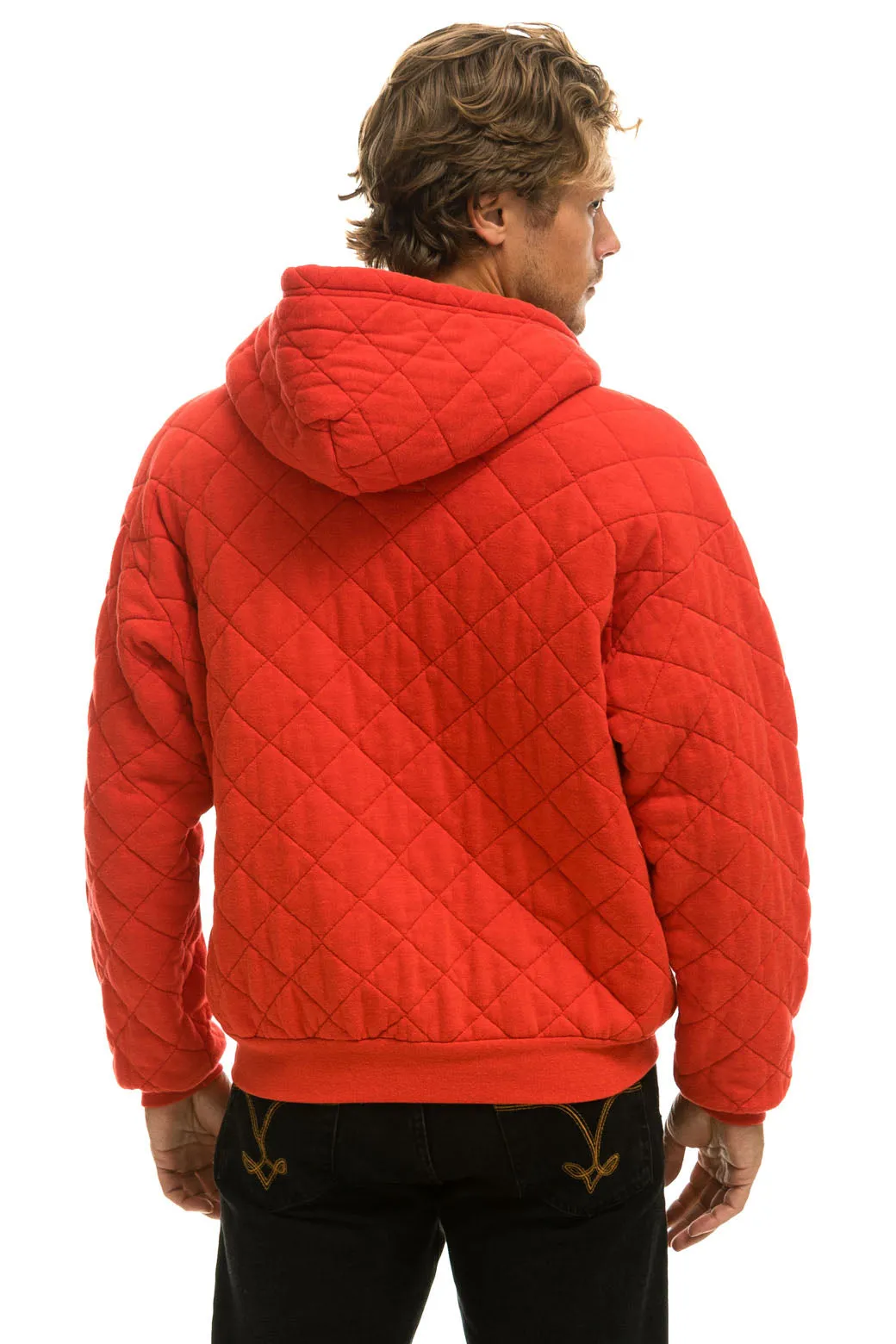 QUILTED ZIP HOODIE RELAXED - RED