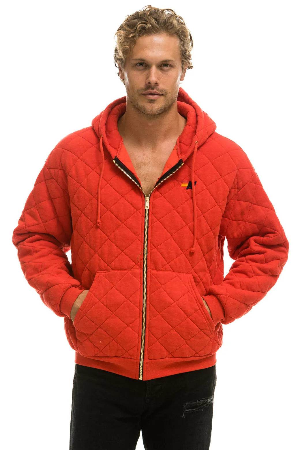 QUILTED ZIP HOODIE RELAXED - RED