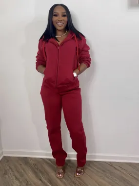 "Women’s 2-Piece Casual Sweatsuit Set – Stylish Red Tracksuit And Red Wine"