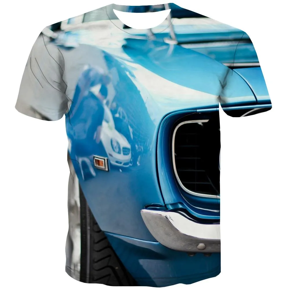 Racing Car T-shirt Men Metal Tshirts Cool City Tshirts Novelty Gray T-shirts Graphic Retro T-shirts 3d