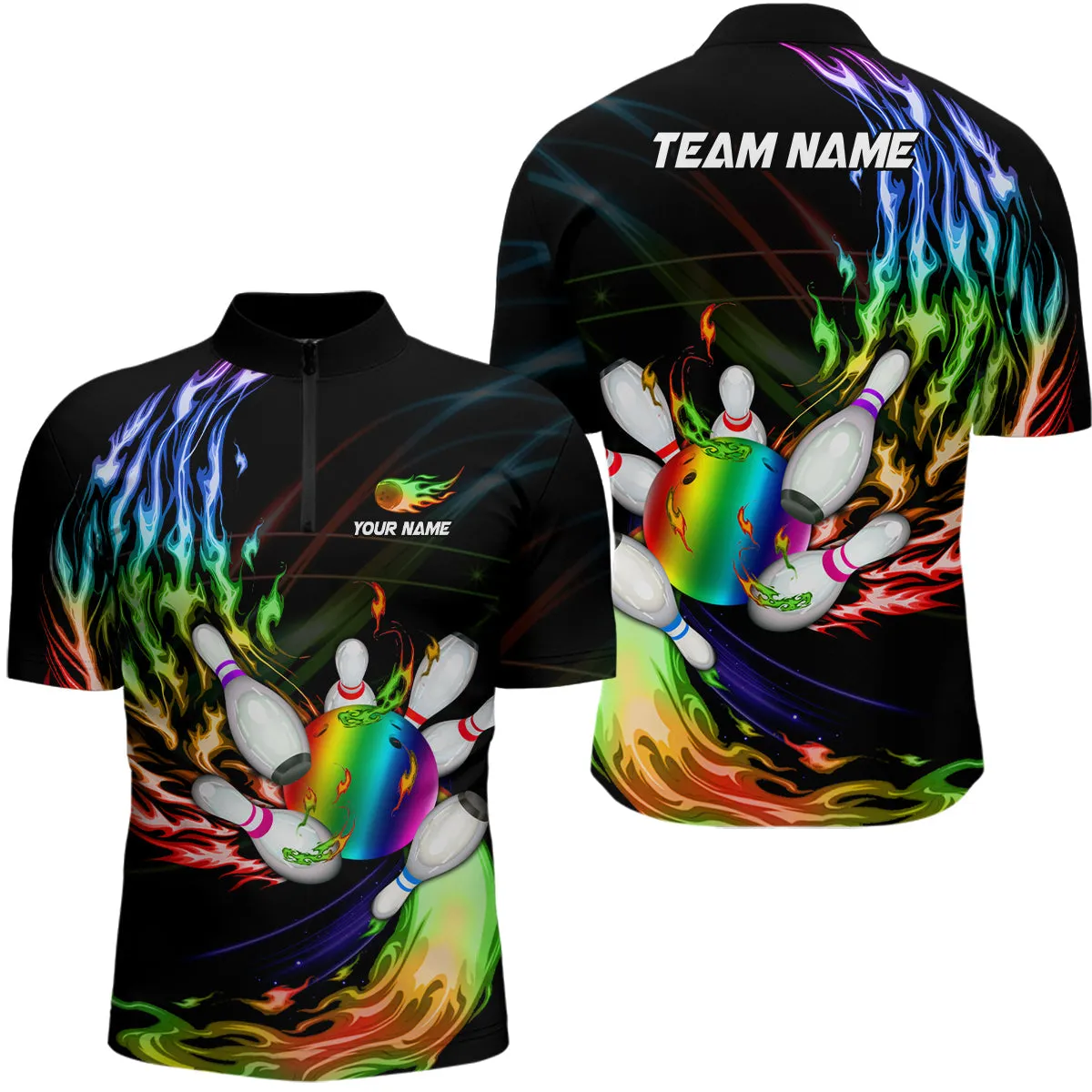 Rainbow Custom Bowling Shirt for Men Bowling Jersey Bowling Team League Quarter-Zip Shirt