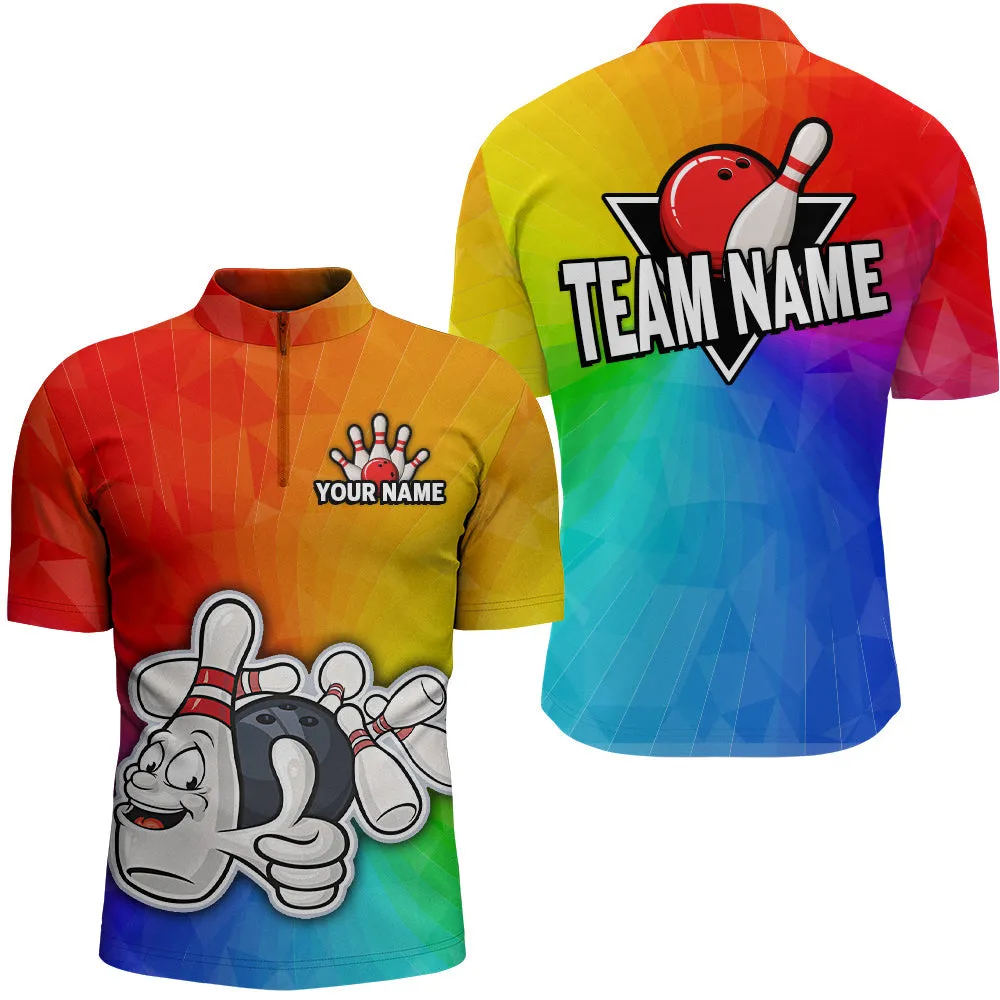 Rainbow Custom Bowling Shirt for Men Bowling Jersey Bowling Team League Quarter-Zip Shirt