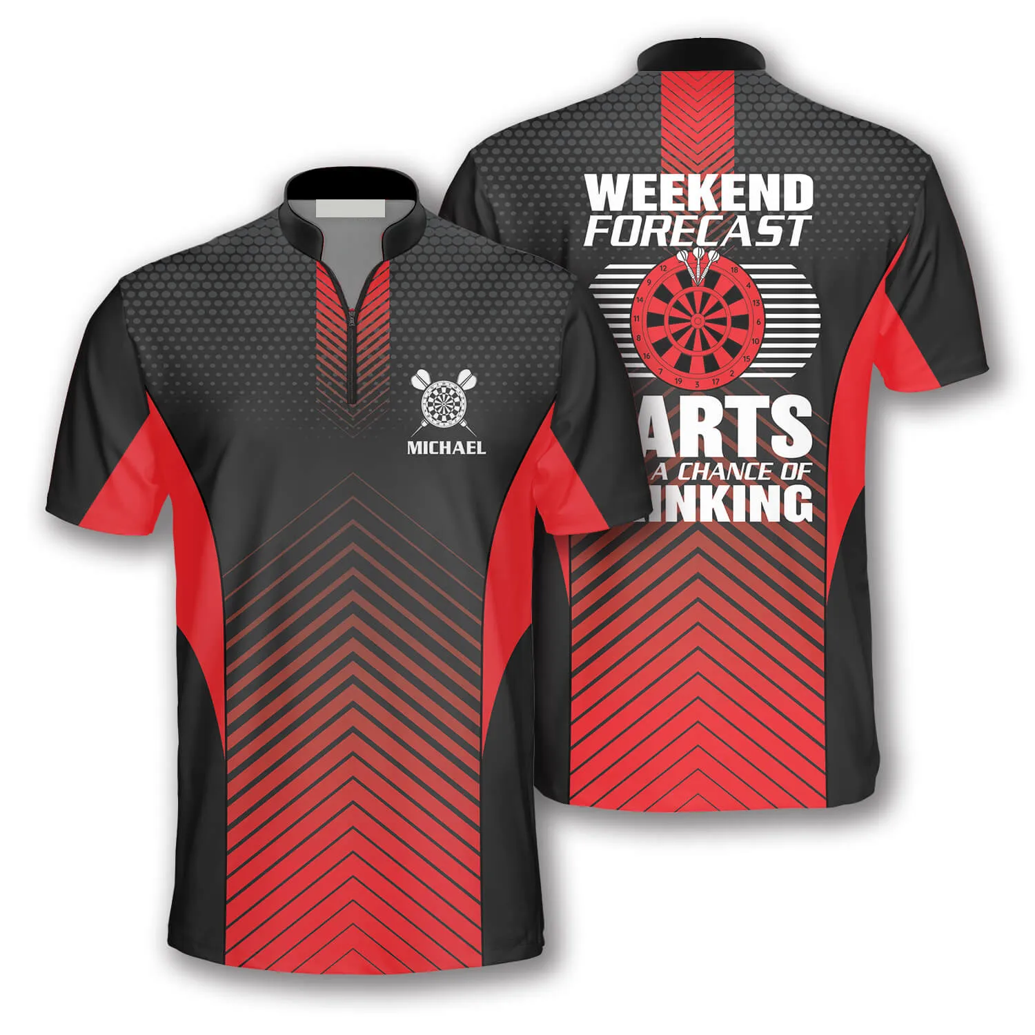 Red Black Darts Weekend Forecast Custom Darts Jerseys For Men, Idea Gift for Dart Team