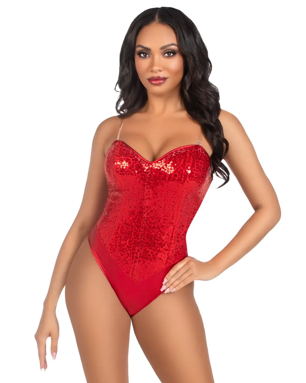 Red Glam Boned Bodysuit