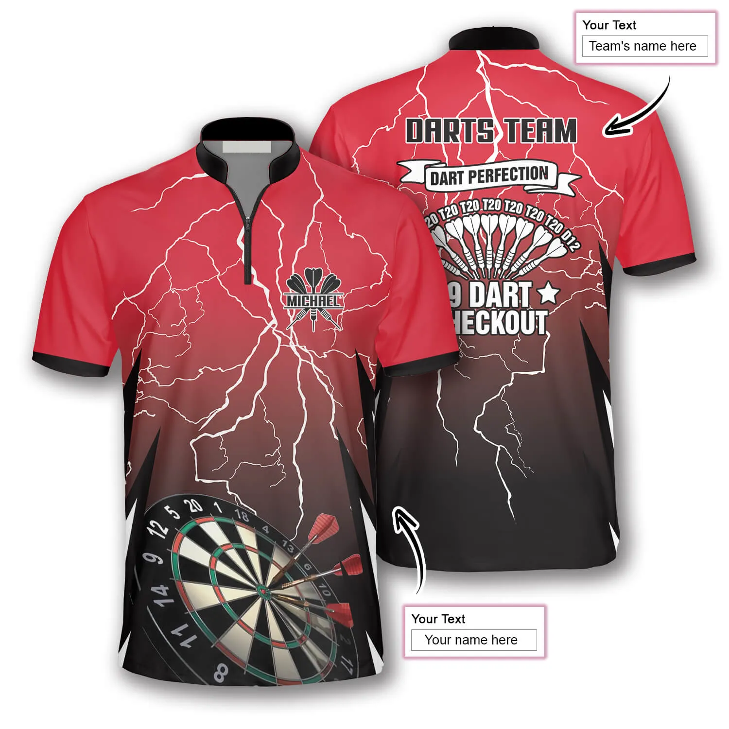 Red Storm Custom Darts Jerseys for Men, Dartboard Pattern 3D Shirt