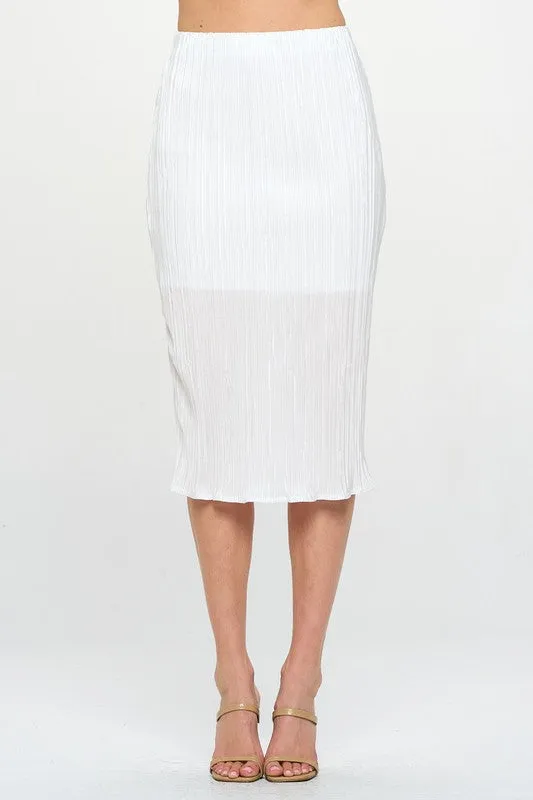 RENEE C. White Solid Plisse Midi Pencil Skirt