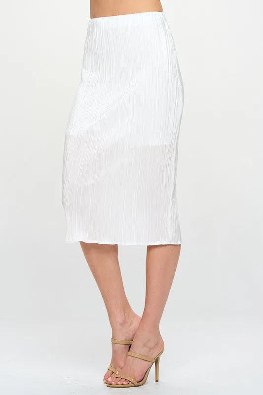 RENEE C. White Solid Plisse Midi Pencil Skirt