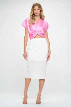 RENEE C. White Solid Plisse Midi Pencil Skirt