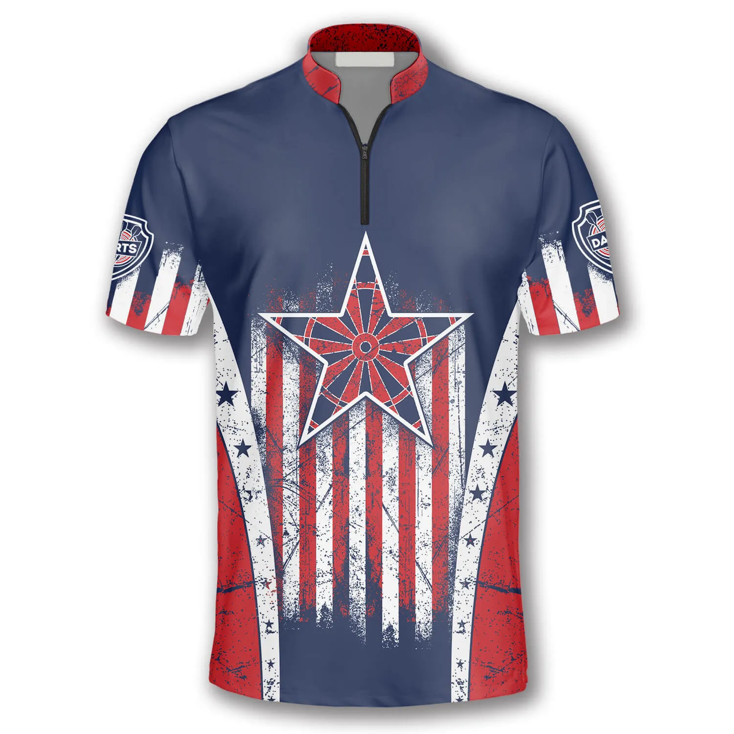 Retro American Flag Blue Custom Darts Jerseys for Men, Star Dart Flag USA Shirt, Perfect Gift for Dart Team