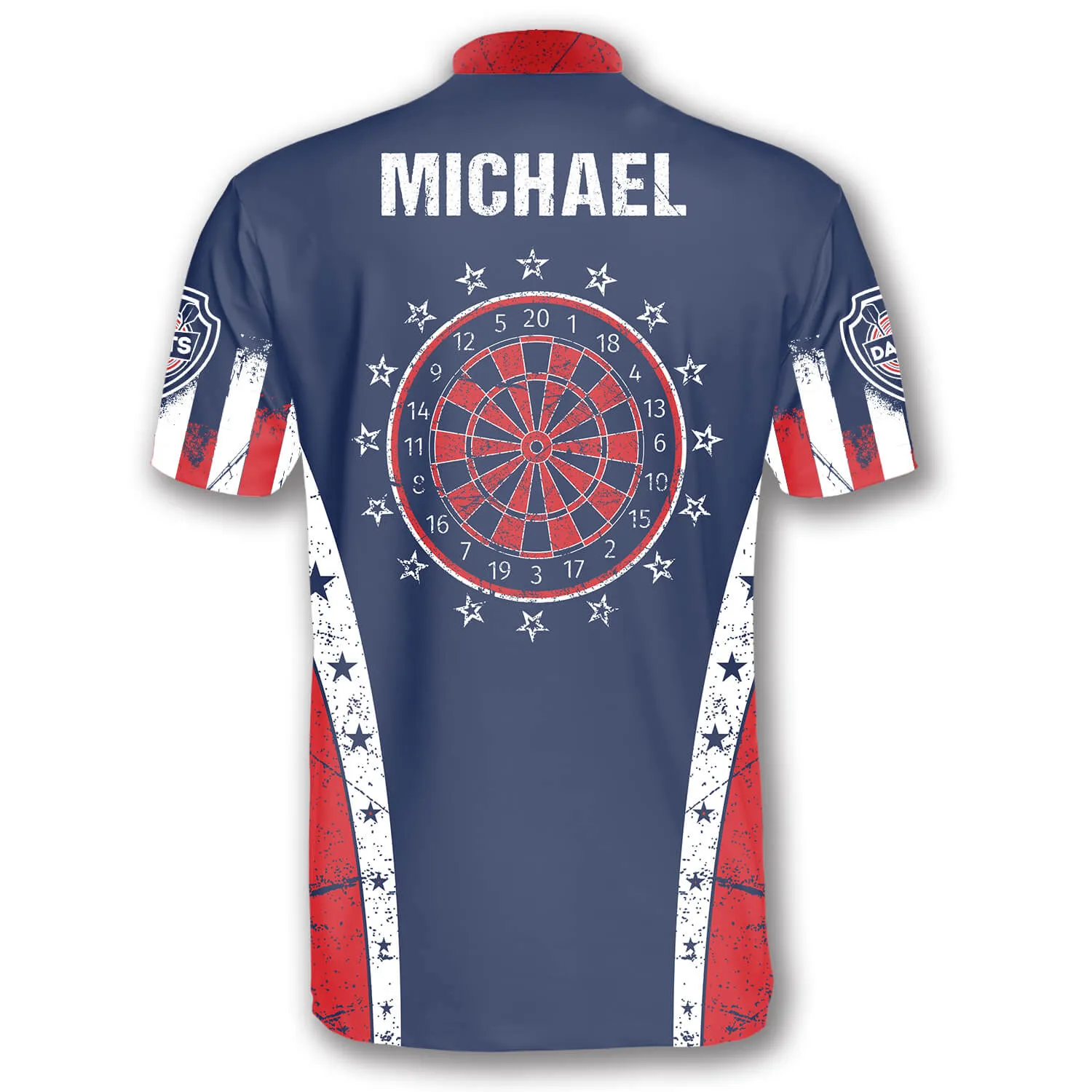 Retro American Flag Blue Custom Darts Jerseys for Men, Star Dart Flag USA Shirt, Perfect Gift for Dart Team