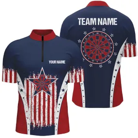 Retro American Flag Darts Quarter Zip Shirt Personalized Patriotic Darts Jerseys For Men