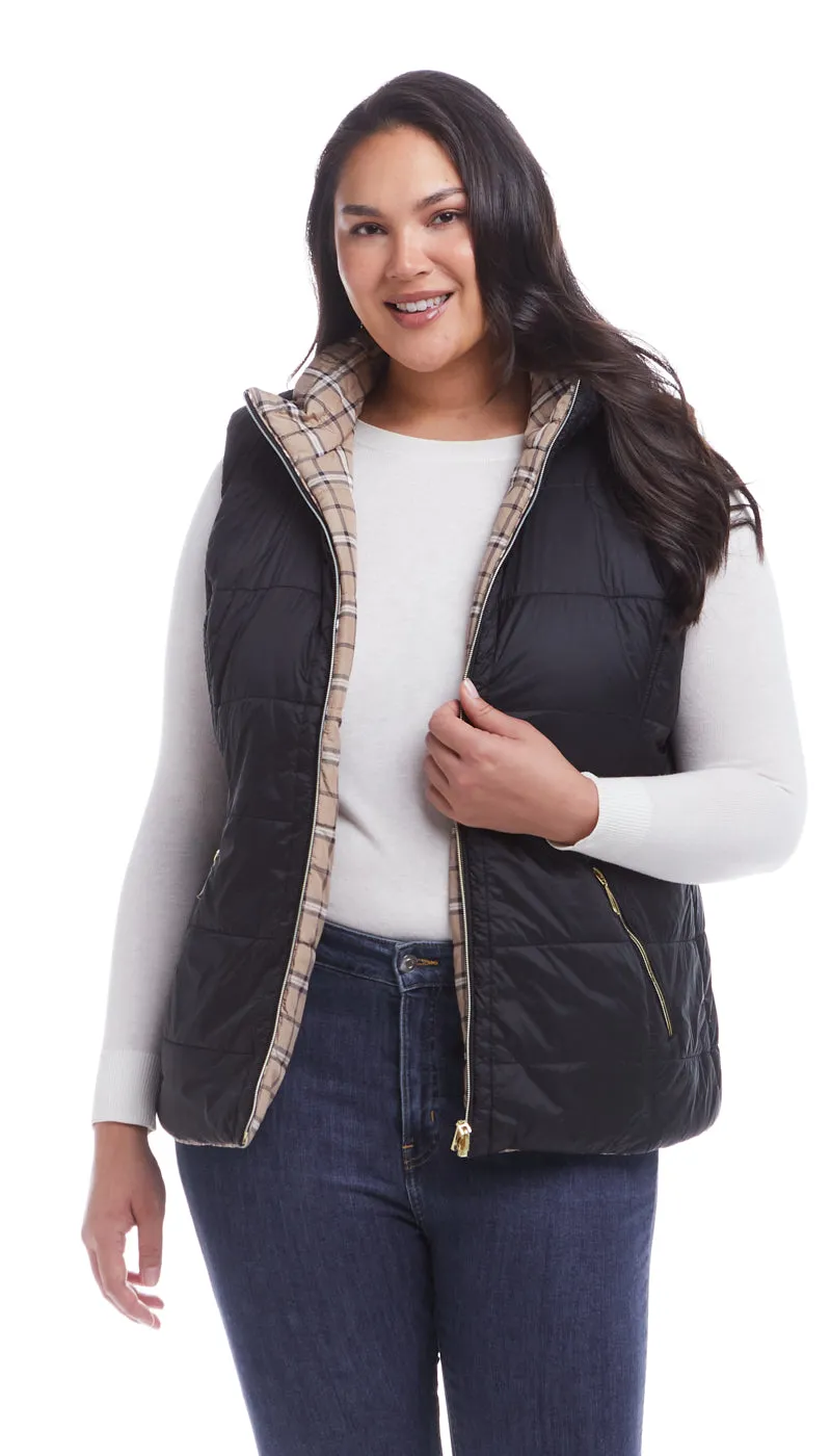 REVERSIBLE PLAID QUILTED VEST