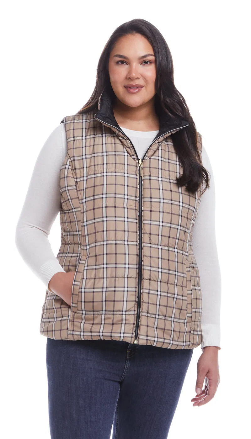 REVERSIBLE PLAID QUILTED VEST