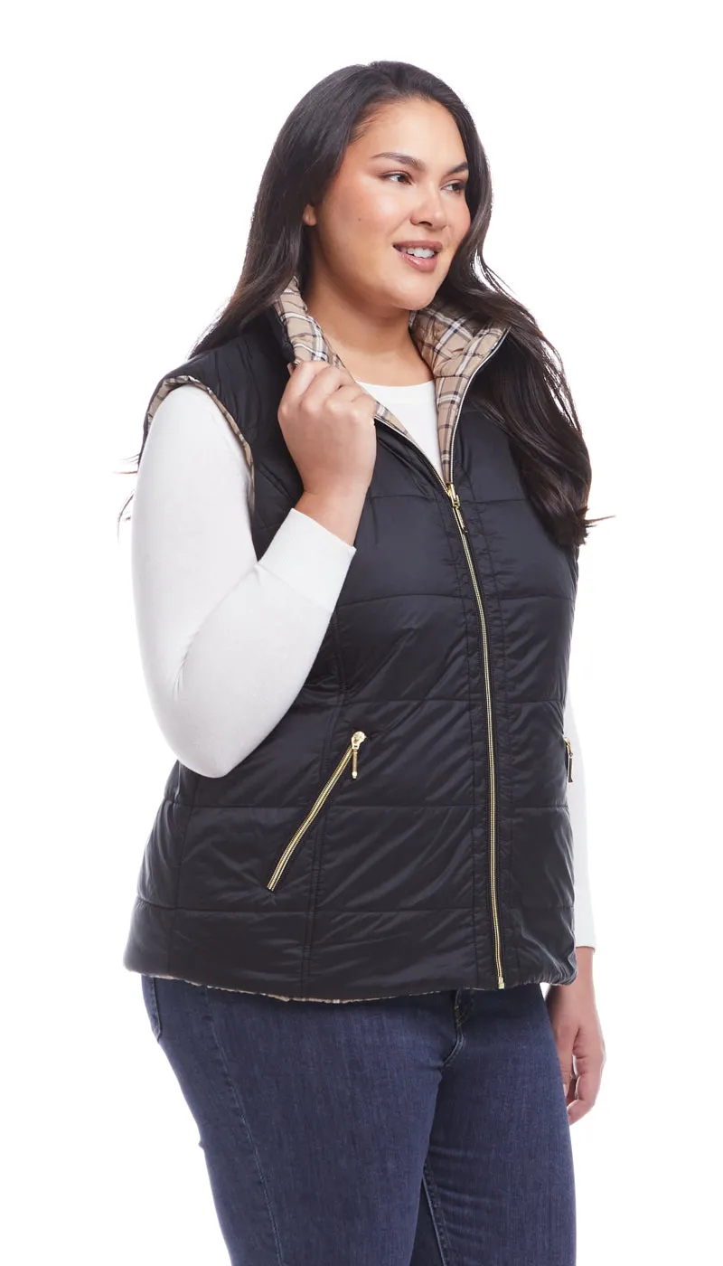 REVERSIBLE PLAID QUILTED VEST