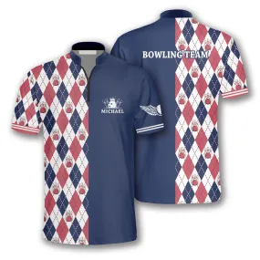 Rhombus Pattern Custom Bowling Jerseys for Men, Personalized 3D All Over Print Bowling Shirt