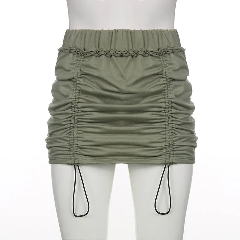 Ruched pleated pig nose drawstring tight hip skirt chic kawaii shorts skirt combo sweatpants