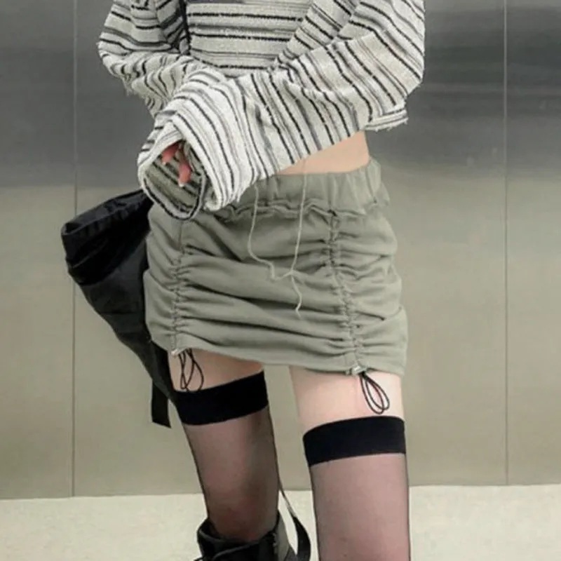 Ruched pleated pig nose drawstring tight hip skirt chic kawaii shorts skirt combo sweatpants