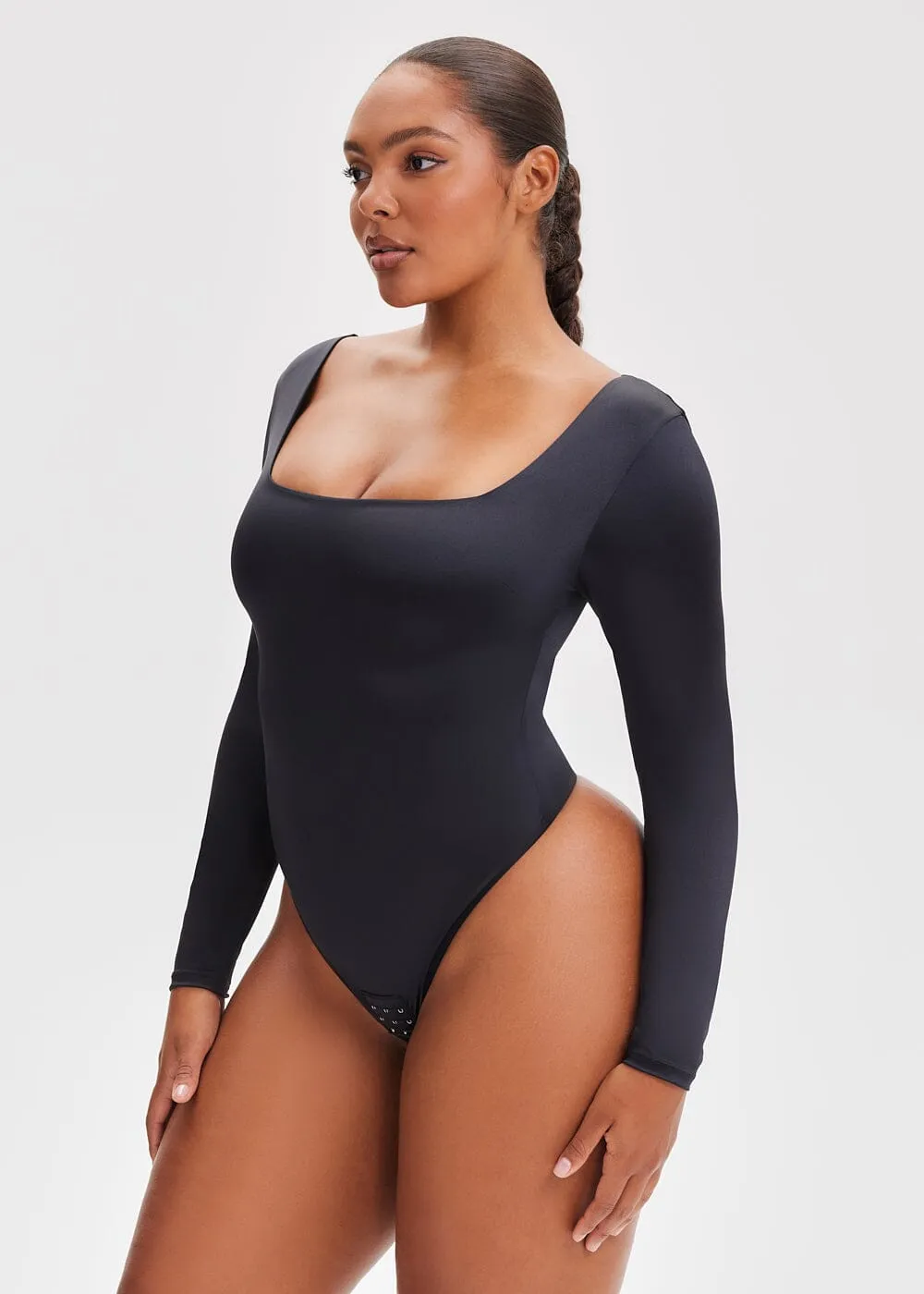 SatinSculpt Long Sleeve Bodysuit Thong