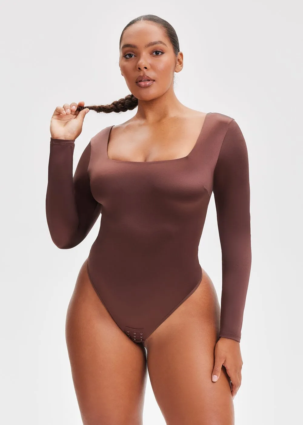 SatinSculpt Long Sleeve Bodysuit Thong