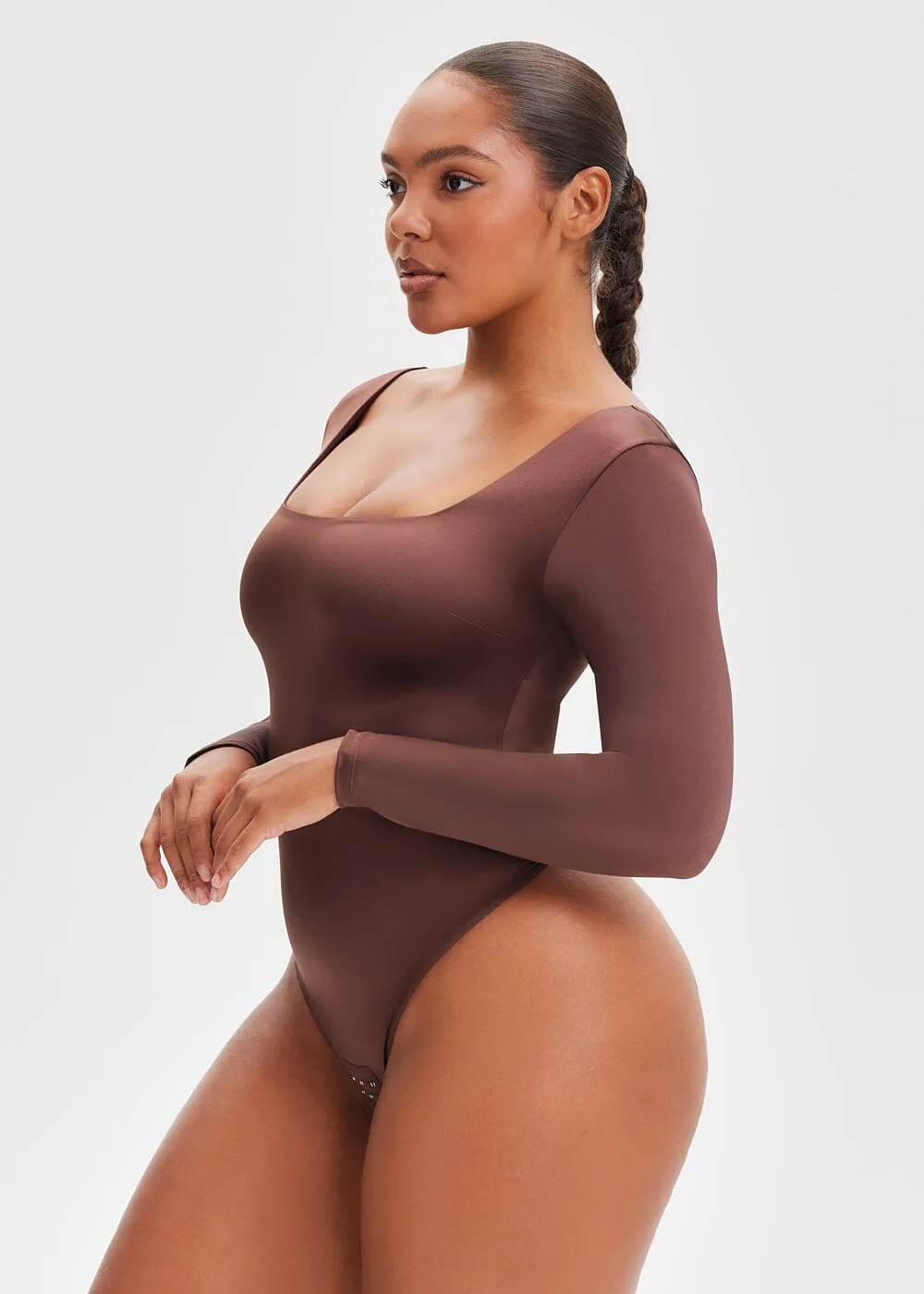 SatinSculpt Long Sleeve Bodysuit Thong