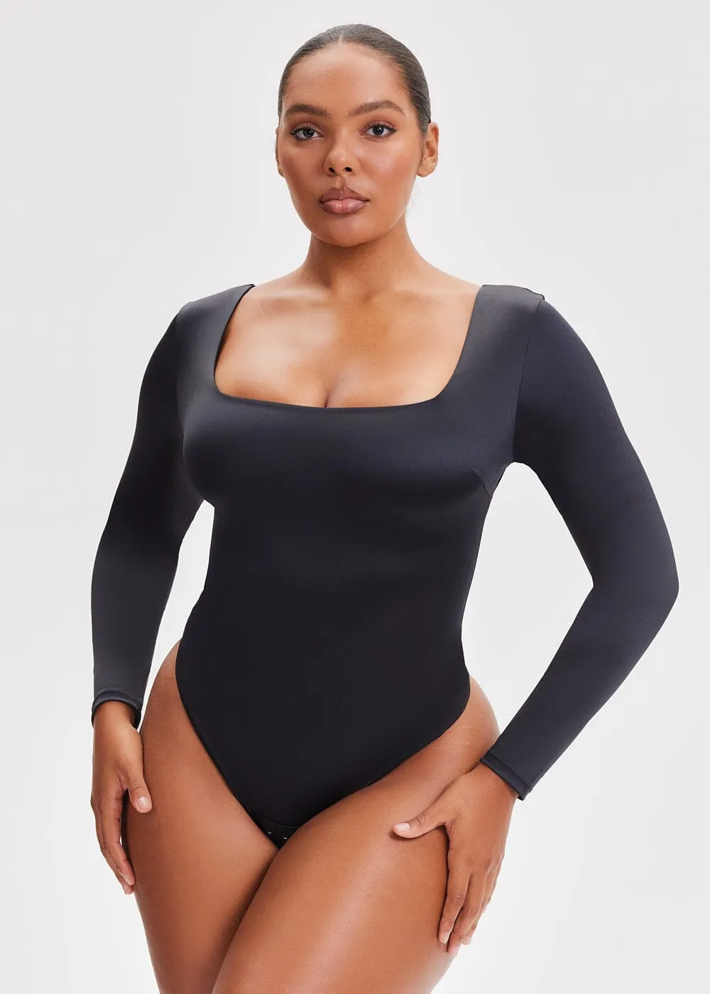 SatinSculpt Long Sleeve Bodysuit Thong