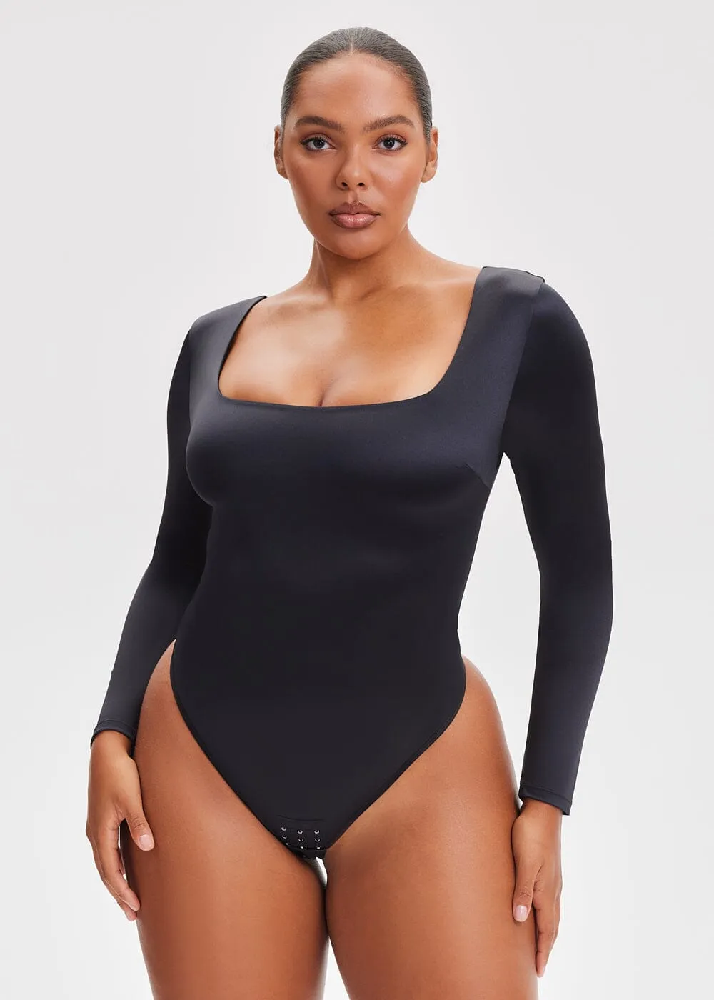 SatinSculpt Long Sleeve Bodysuit Thong