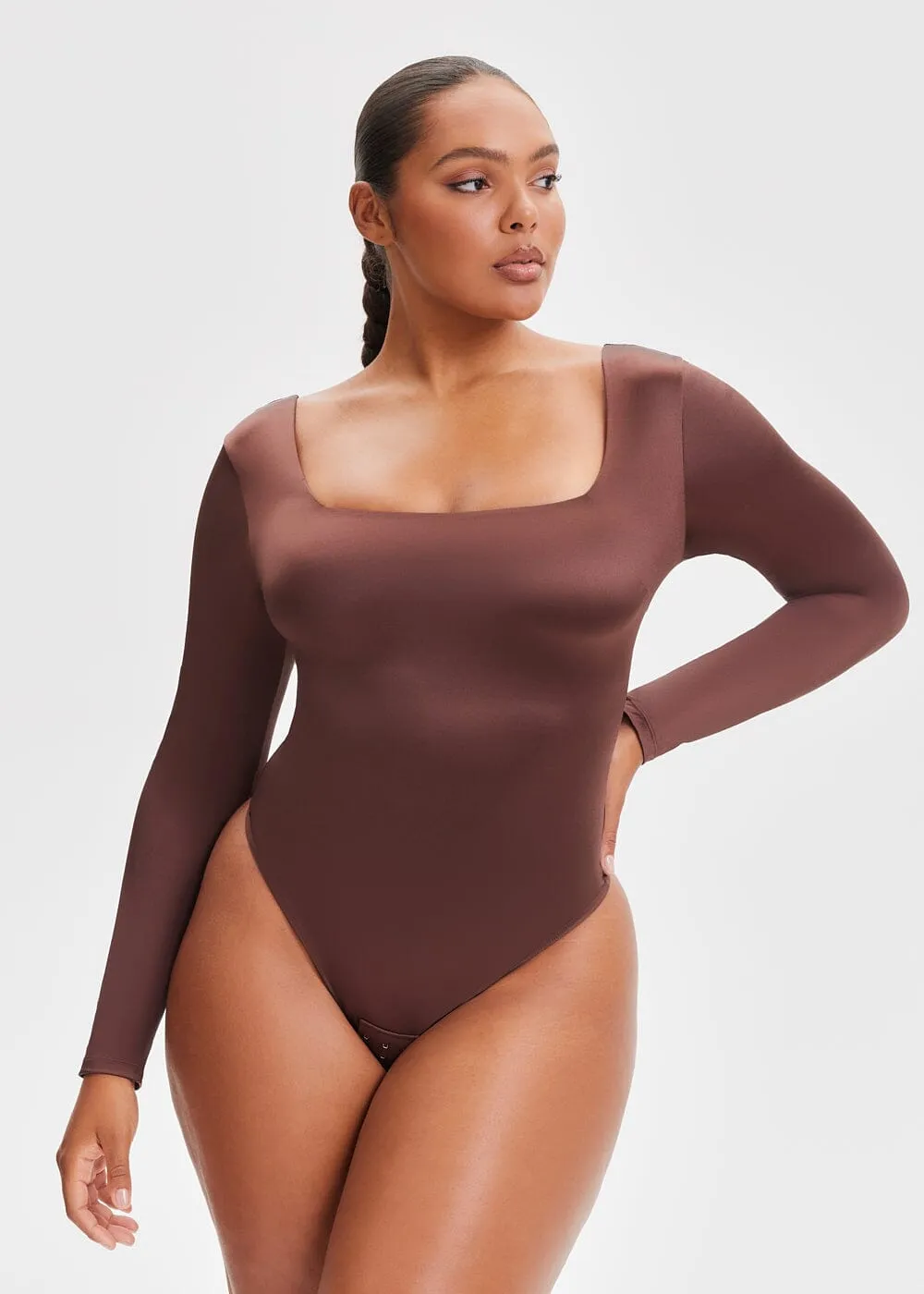 SatinSculpt Long Sleeve Bodysuit Thong