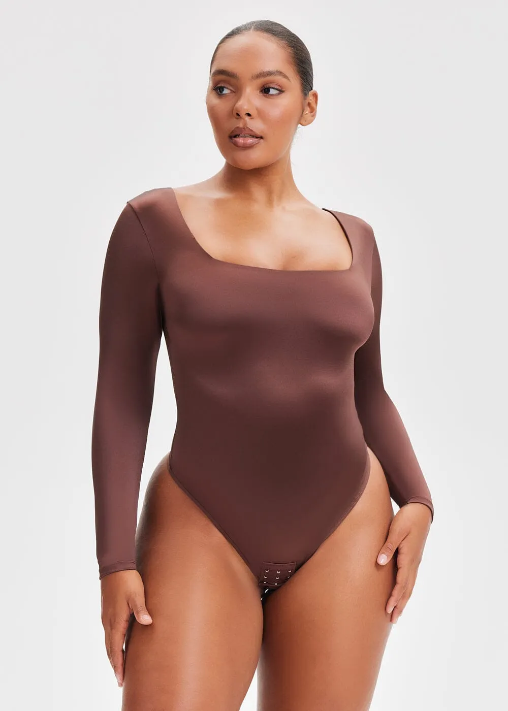 SatinSculpt Long Sleeve Bodysuit Thong