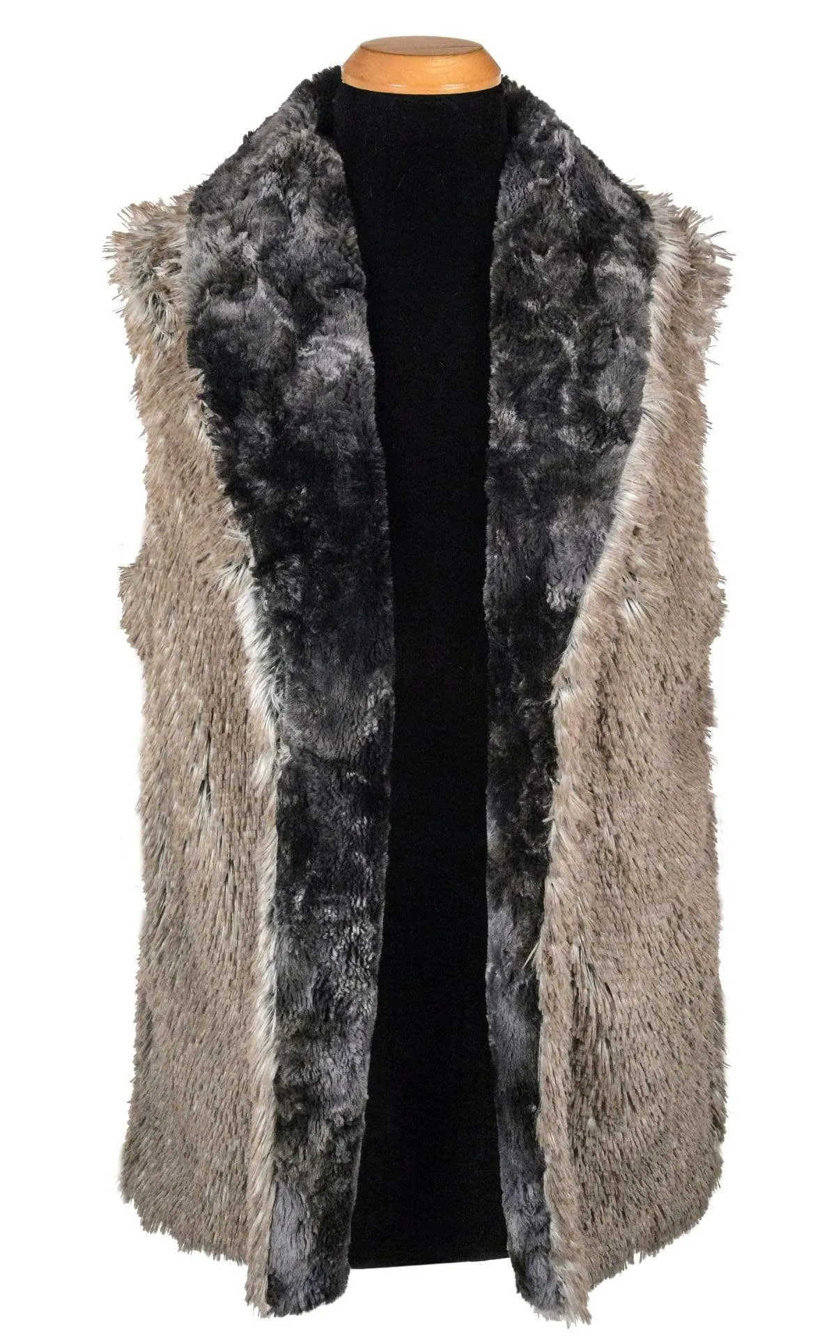 Shawl Collar Vest, Reversible less pockets - Luxury Faux Fur in Highland Skye with Assorted Faux Furs