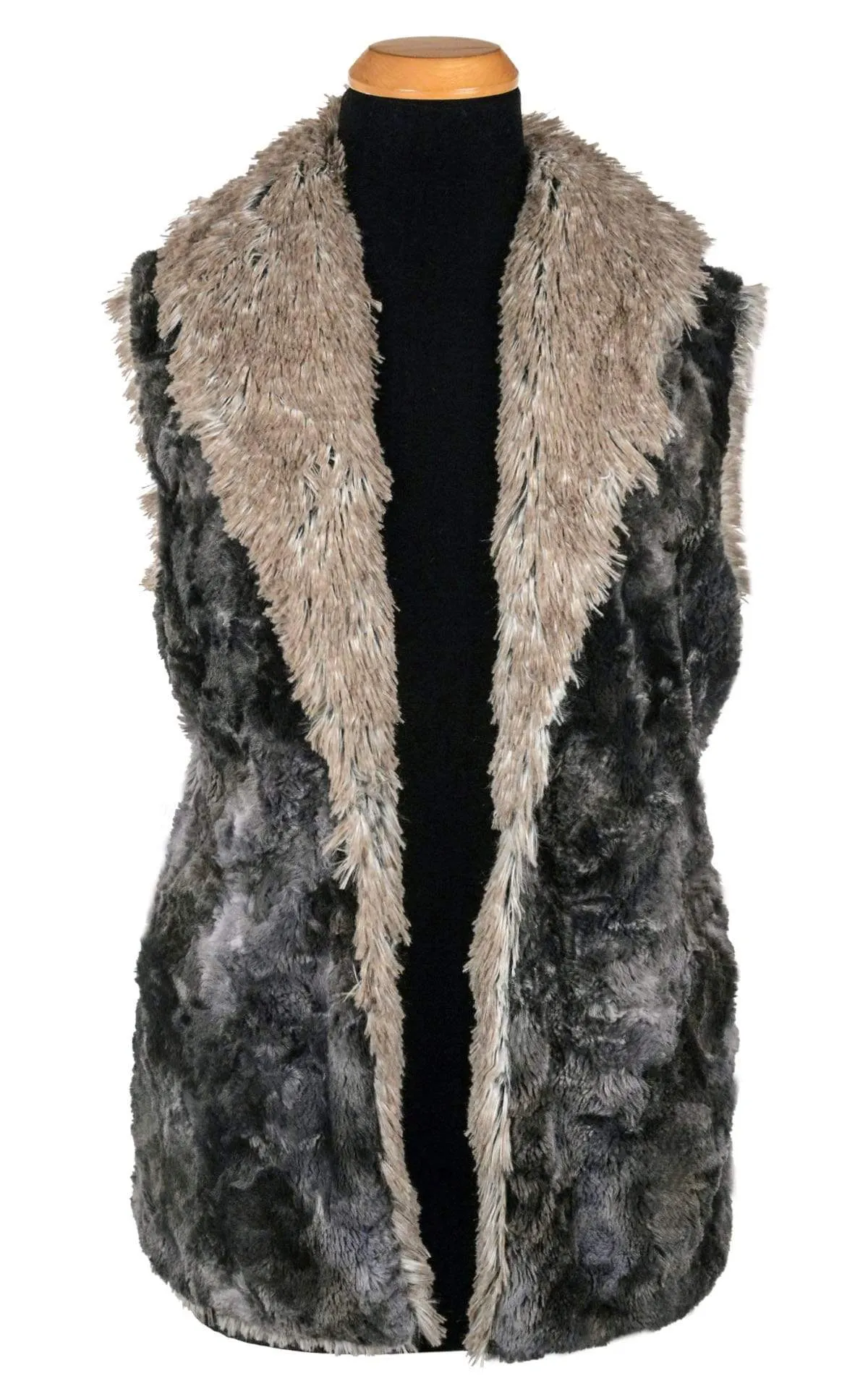 Shawl Collar Vest, Reversible less pockets - Luxury Faux Fur in Highland Skye with Assorted Faux Furs