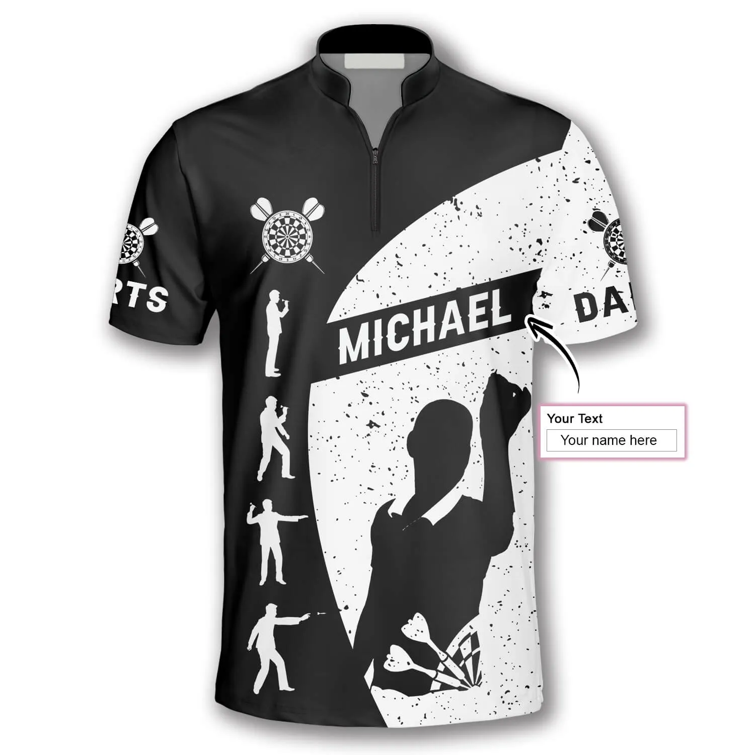 Silhouettes Black White Version Custom Darts Jerseys for Men, Perfect Shirt for Dart Player