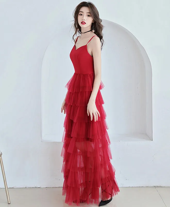 Simple Red Tulle Long Prom Dress, Red Tulle Evening Dress