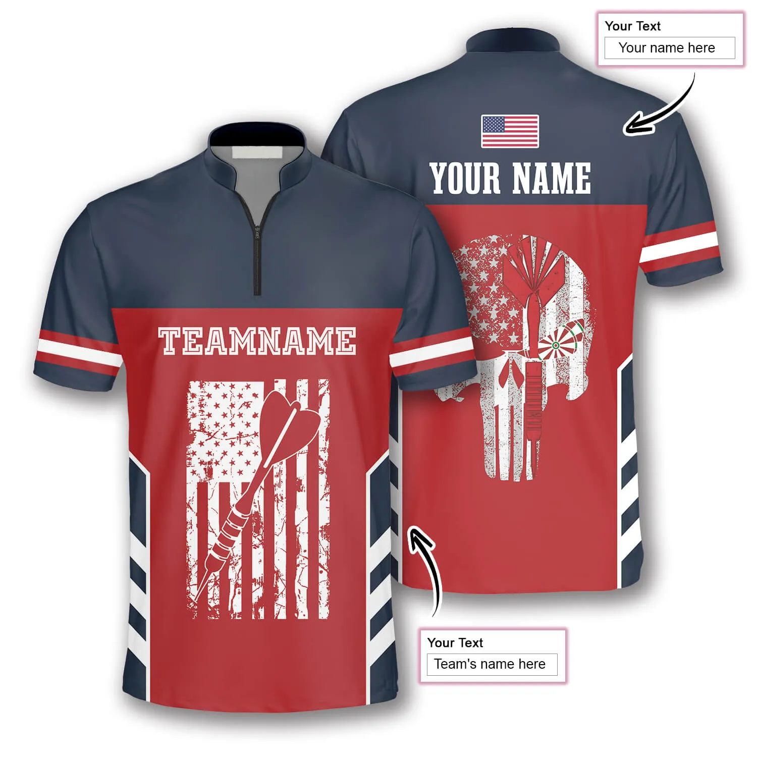 Skull American Flag Red Blue Custom Darts Jerseys for Men, Dart Shirt, Flag American Shirt