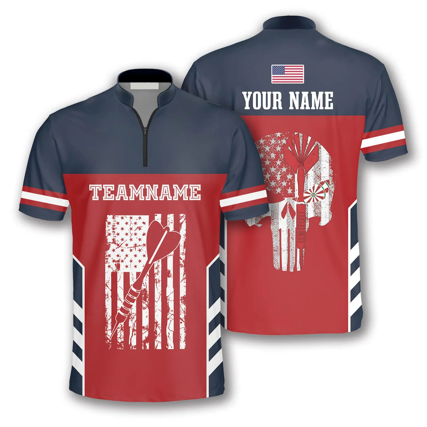 Skull American Flag Red Blue Custom Darts Jerseys for Men, Dart Shirt, Flag American Shirt