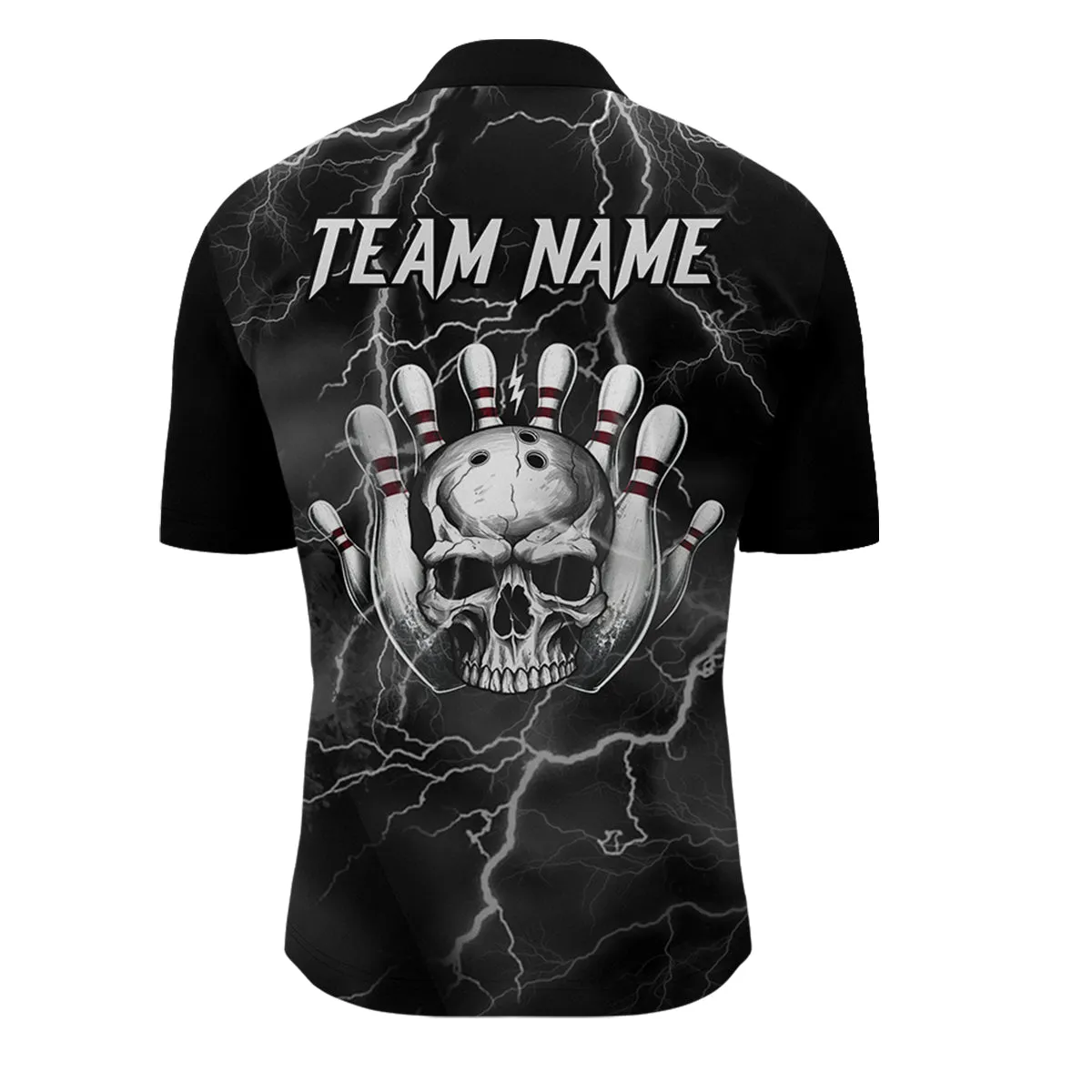 Skull Bowling League Shirt Men Bowling Jersey Team Lightning Thunder Bowling Quarter-Zip Shirt