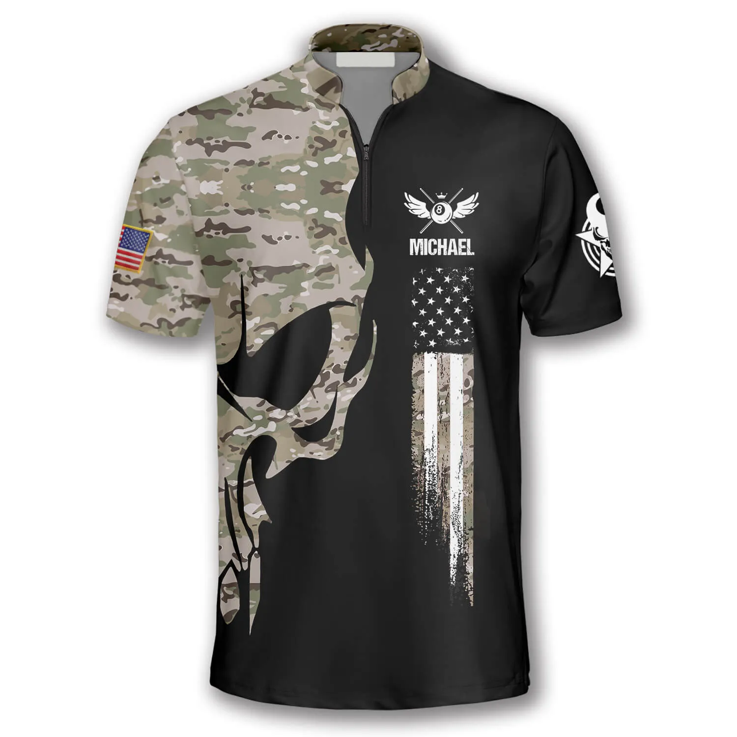 Skull Camouflage Custom Billiard Jerseys for Men, Idea Gift for Billiard Player, Skull Shirt