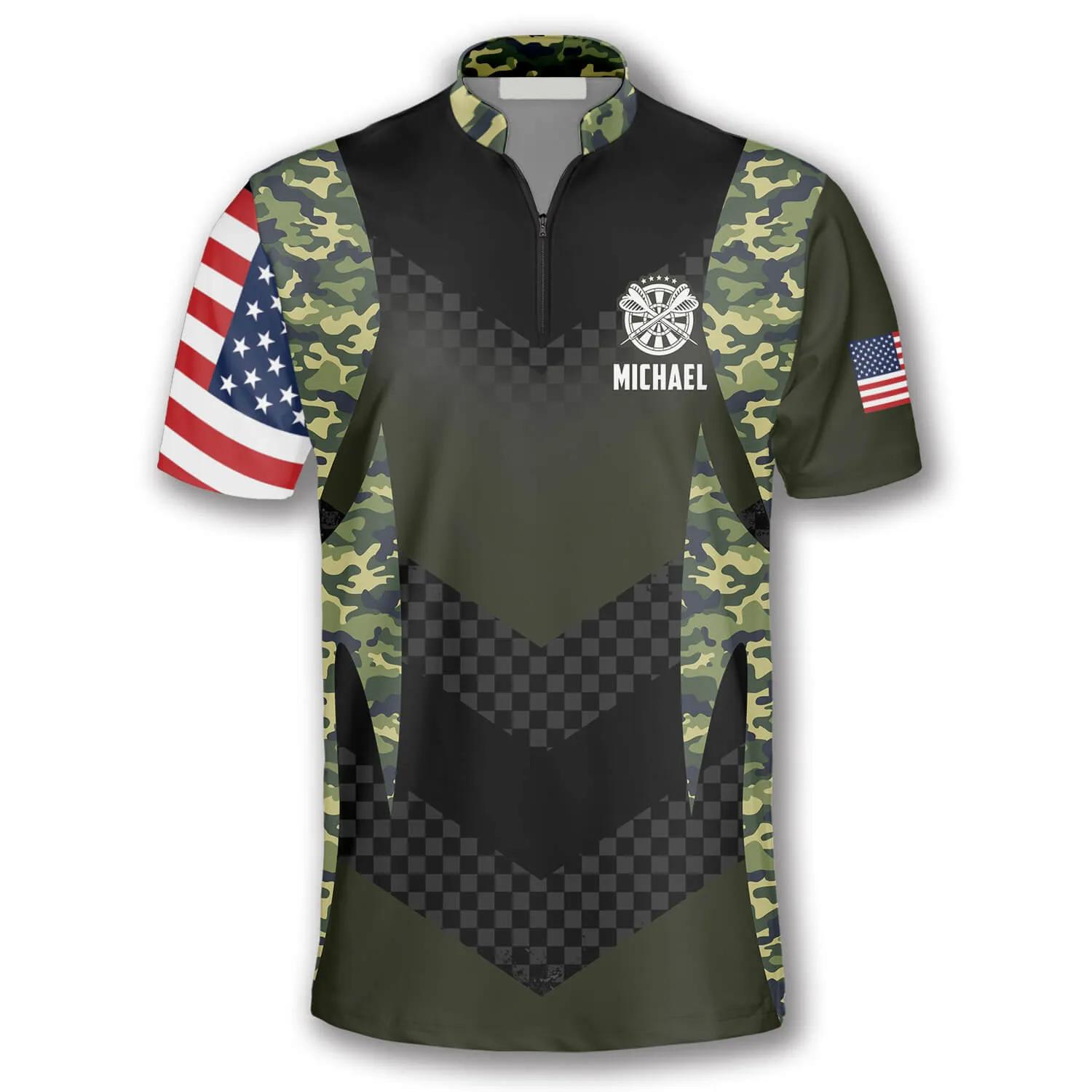 Skull Punk Camouflage American Flag Custom Darts Jerseys for Men, Idea Gift for Dart Lover