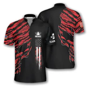 Skull Red Camouflage Custom Bowling Jerseys for Men, 3D All Over Print Bowling Shirt, Skull Shirt