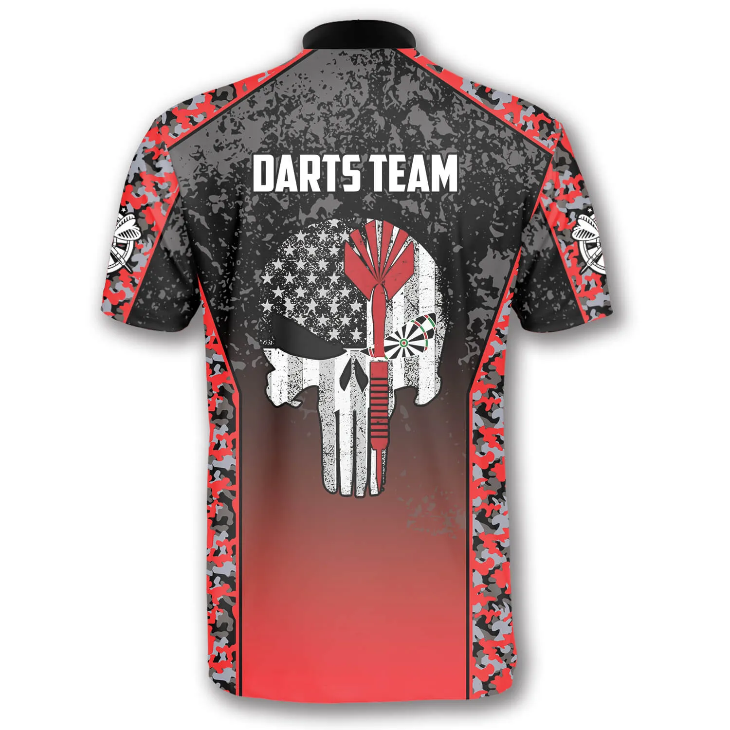 Skull Red Camouflage Custom Darts Jerseys for Men, Idea Gift for Dart Player, Skull Dart Shirt